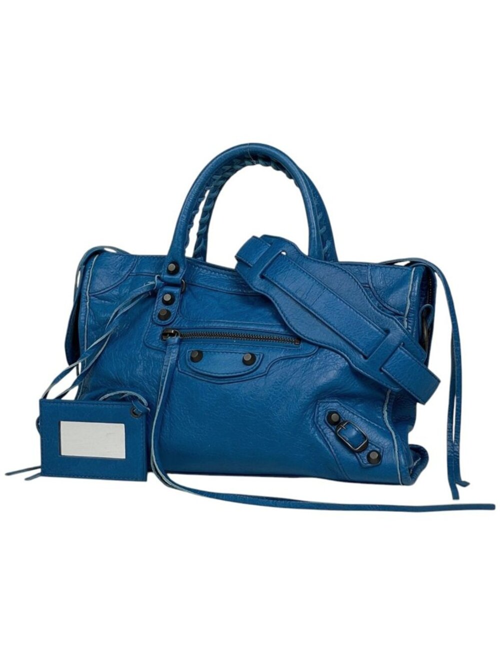 Balenciaga Handbag Classic Silver City S 2-Way Leather Blue